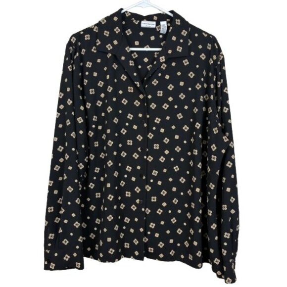 Covington Women’s Black Floral Geo Print Button Down Top Sz 20 Classic Casual - Picture 1 of 7